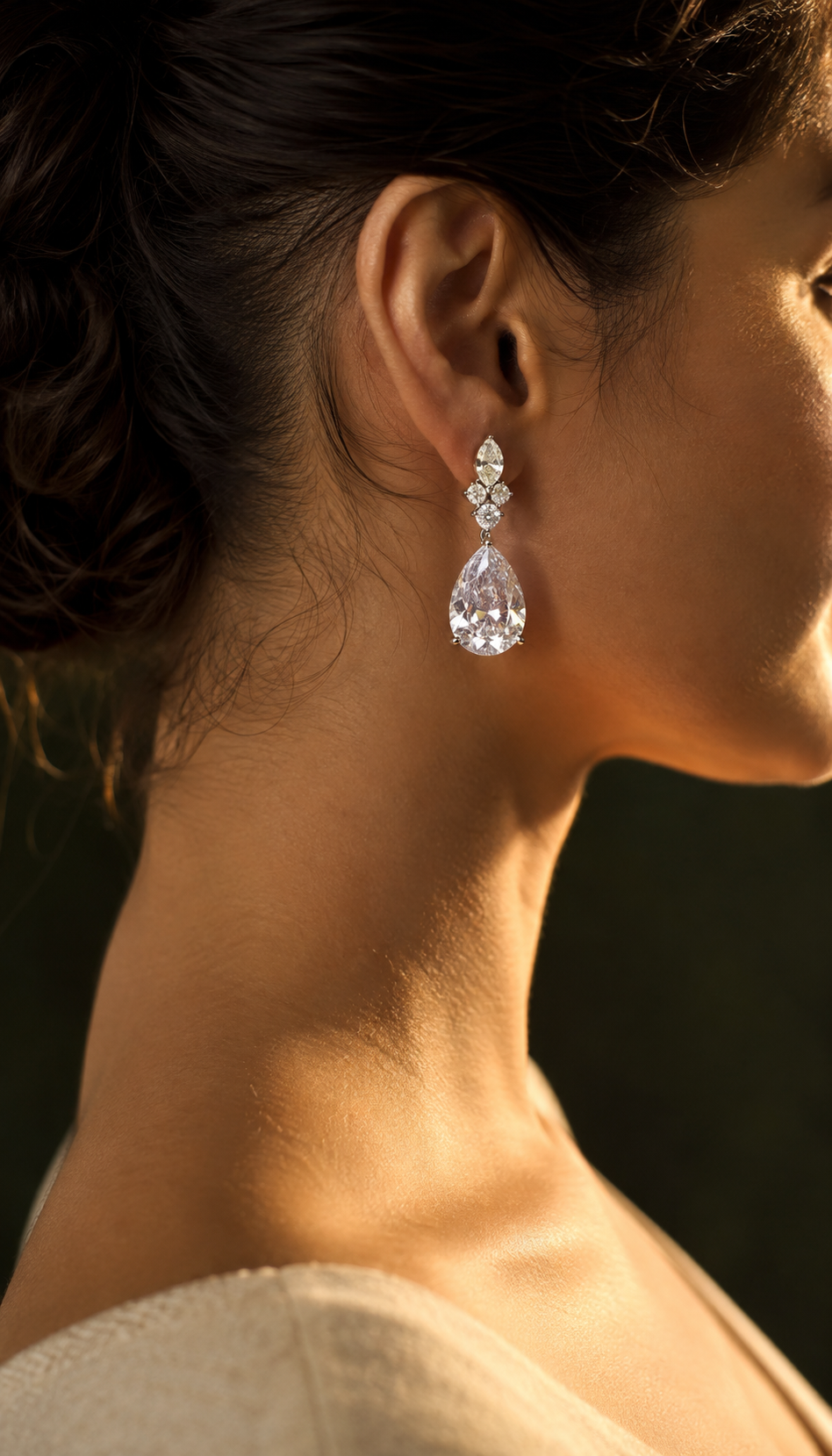 Diamond earrings worn